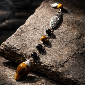 Witchcrafted Teardrop Divination Pendulum Tiger's Eye And Black Tourmaline.